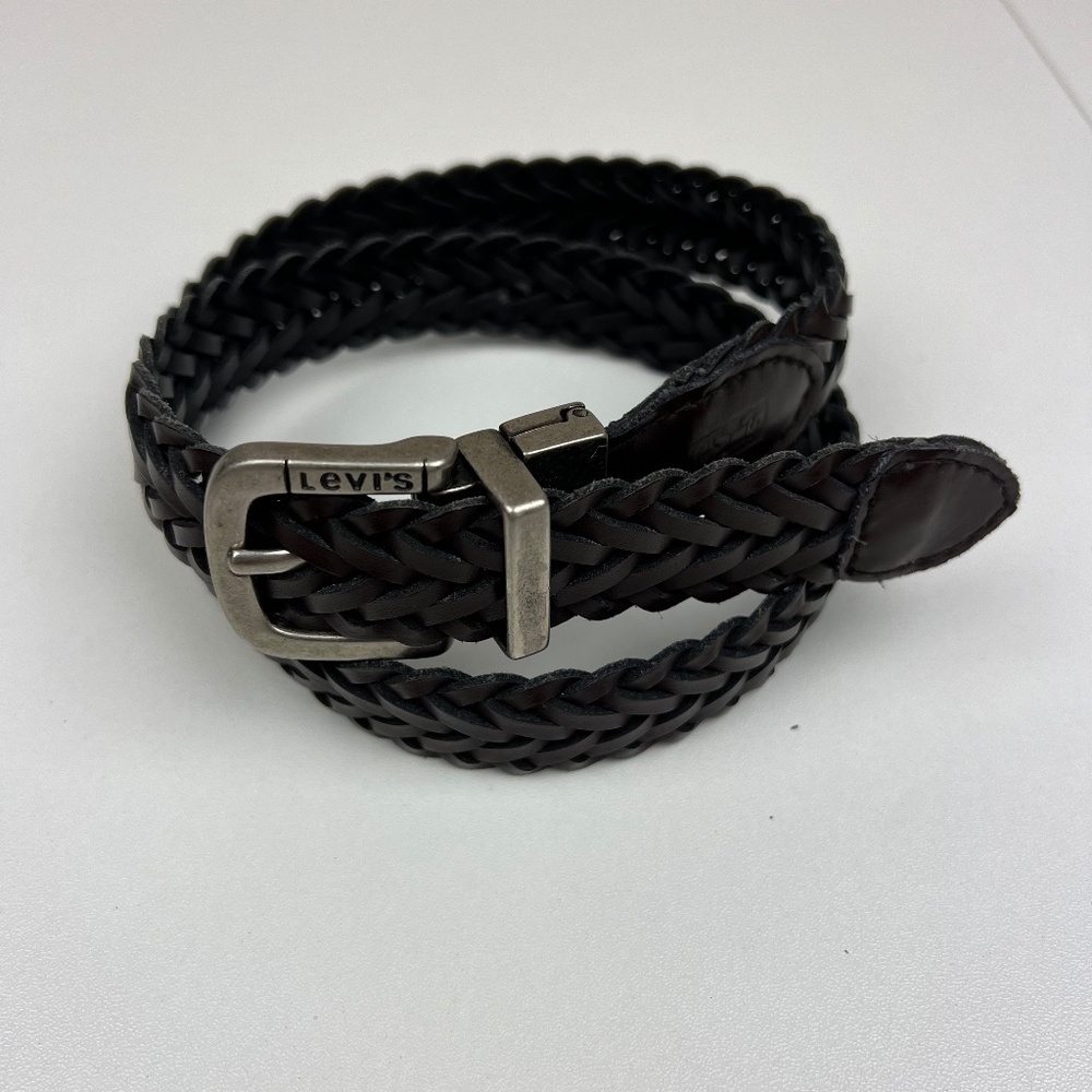Levi's Kids Genuine Leather Braided Belt in Reversible Dark Brown/Black